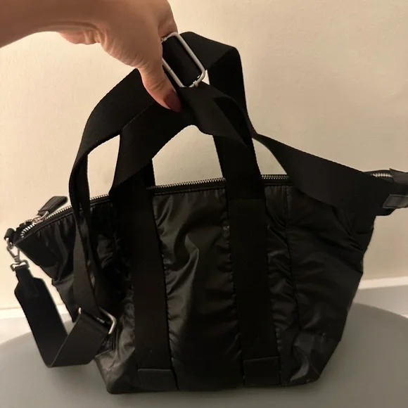 Zara Technical Fabric Midi Tote Bag Handles Crossbody Strap Black - Picture 4 of 6